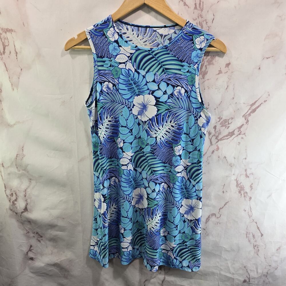 Coolibar Dress Womens XS Blue Tank Sun UPF Botanical Floral Mini Short Summer